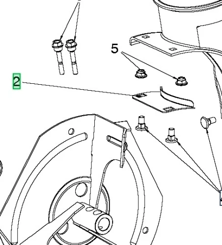 Widok z góry na wspornik odśnieżarki ST 230 Husqvarna w kolorze srebrnym. Widoczne detale montażowe, w tym otwory na śruby oraz wyraźnie zarysowane krawędzie. Elementy mocujące i uchwyty są zaznaczone, a tło jest jednolite.