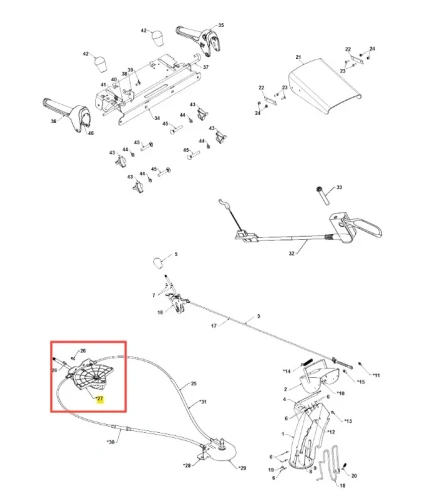Wspornik odśnieżarki ST 327P Husqvarna, z montażem w kolorze czarnym, wykonany z wytrzymałego materiału. Ujęcie boczne, ukazuje szczegóły mocowania. Proste tło ułatwia identyfikację elementu, ważnego dla użytkowania odśnieżarki.
