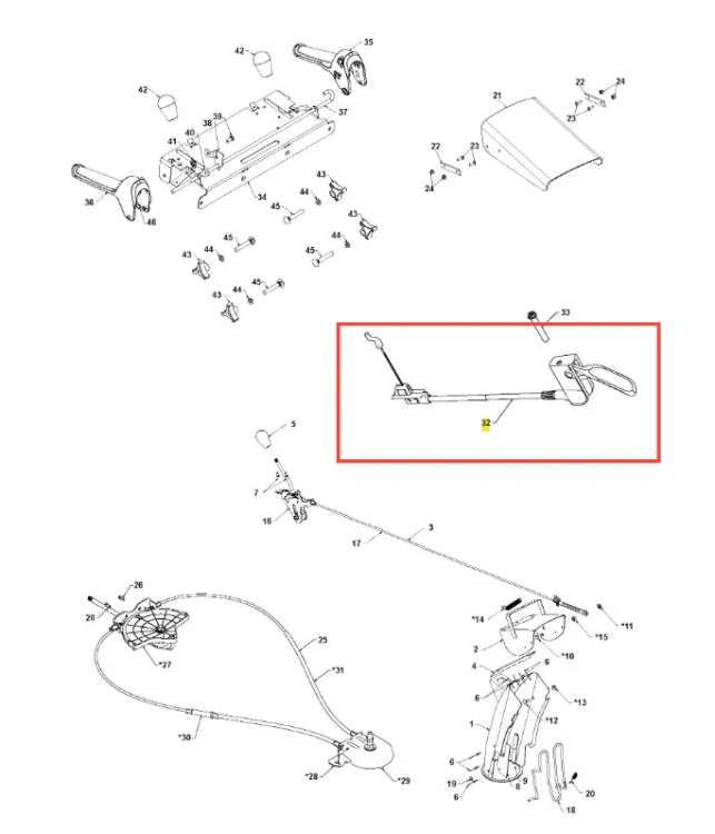 Przewód odśnieżarki ST 327P Husqvarna, w kolorze szarym, z ergonomiczną rączką, prostą konstrukcją. Zbliżenie na detal mocowania, widoczna dźwignia sterująca. Produkt prezentowany z boku, na jednolitym tle, co podkreśla jego funkcjonalność.