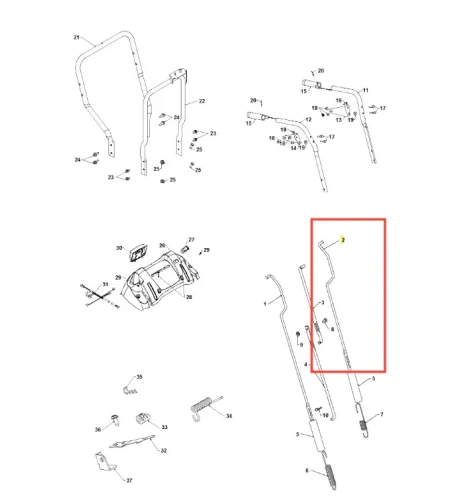 Drążek odśnieżarki ST 327P Husqvarna w kolorze metalicznym, wygięty z ergonomiczną rączką. Ujęcie frontalne, ukazujące konstrukcję i detale mocowania. Element widoczny na schemacie, z oznaczeniem numeru 2, w kontekście części zamiennej.