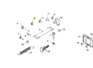 Nakrętka odśnieżarki ST 327P Husqvarna, wykonana z metalu, ma okrągły kształt i gwint. Na wykresie technicznym zidentyfikowano numer 6. Produkt widoczny jest w kontekście pozostałych elementów, w układzie na białym tle.
