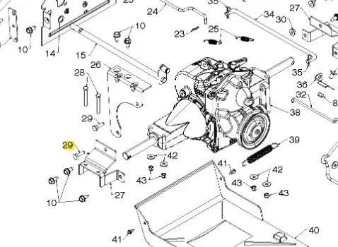 Śruba do odśnieżarki ST 327P Husqvarna, metalowa, w kolorze srebrnym, o prostokątnym kształcie. Widok frontalny, produkt leży na płaskiej powierzchni. Oznaczenia i numery widoczne na schemacie montażu.