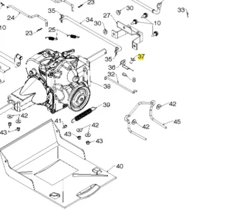 Śruba odśnieżarki ST 327P Husqvarna, metalowa, o cylindrycznym kształcie, z gwintem, wyraźnie oznaczona numerem 37 w schemacie. Produkt przedstawiony w perspektywie z góry, z detalami mocowania. Idealna do napraw i konserwacji odśnieżarek.