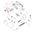 Fragment przetyczki odśnieżarki ST 430 Husqvarna, cylindryczny kształt, metaliczny materiał, widoczny otwór w środku. Ujęcie z góry, prezentujące detal konstrukcji. Element występuje w kontekście zestawu części, na białym tle.