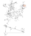 Srebrny metalowy sworzeń odśnieżarki ST 430 Husqvarna z widoczną specyfikacją i oznaczeniami, na białym tle, frontowo ustawiony, ukazujący kluczowe detale konstrukcji.