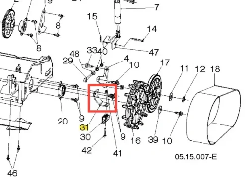 Wspornik odśnieżarki ST 427T Husqvarna, montowany na ramie, wykonany z metalu. Na rysunku przedstawiono jego detale, w tym mocowania i elementy złączeniowe. Ujęcie jest techniczne, z widocznymi numerami części dla łatwej identyfikacji.