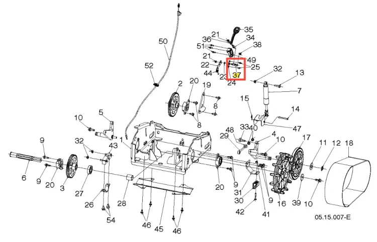 Alternatywny tekst opisu: Oś odśnieżarki ST 427T Husqvarna, metalowa, o cylindrycznym kształcie, w kolorze grafitowym. Ujęcie frontalne pokazuje produkt w pozycji montażowej z zaznaczonym elementem 37. Tło proste, białe, co podkreśla detale.