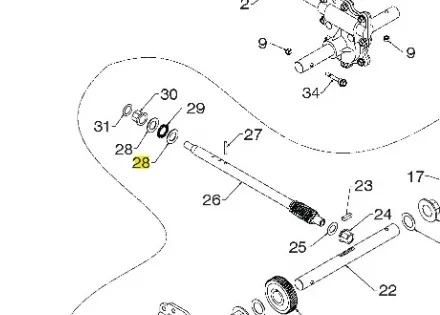Schemat montażowy części podkładki odśnieżarki ST 276EP Husqvarna. Widoczne są elementy montażowe, w tym osie i uszczelki, z numerami identyfikacyjnymi. Komponenty są rozłożone na białym tle, co ułatwia identyfikację.