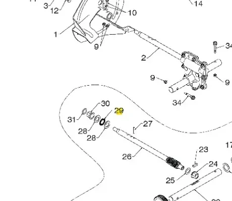 Łożysko odśnieżarki ST 276EP Husqvarna, wykonane z metalu, w kolorze srebrnym. Widoczny detal z oznaczeniem 29 i elementy montażowe. Przedstawione w układzie rzędowym, doskonale widoczny zbliżony widok na komponenty oraz ich rozmieszczenie.