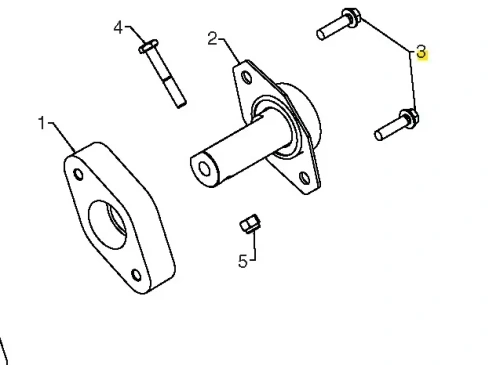 Śruba do odśnieżarki ST 276EP Husqvarna, metalowy element o cylindrycznym kształcie, z otworami mocującymi. Pokazana z boku w układzie z innymi komponentami, na jasnym tle. Widoczny detal mocowania oraz ewentualne oznaczenia techniczne.