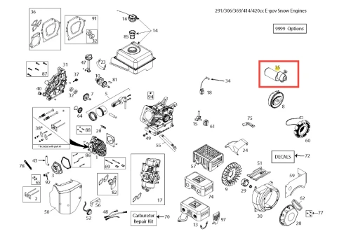 Rozrusznik odśnieżarki ST 424 Husqvarna w kolorze srebrnym, cylindryczny kształt, metalowa obudowa. Widoczny silnik oraz elementy montażowe. Produkt ukazany z boku, ustawiony na płaskiej powierzchni, na jasnym tle.