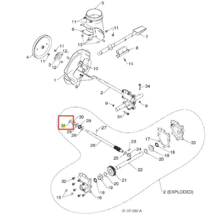 O-ring do odśnieżarki ST 276EP Husqvarna. Wykonany z gumy, okrągły, czarny, z przezroczystym wykończeniem. Widoczny fragment na schemacie w kolorze żółtym, w pozycji leżącej, z oznaczeniem. Służy do uszczelnienia, zapobiegając wyciekowi.