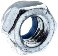 Nakrętka kosiarki LB 146 Husqvarna w kolorze srebrnym, metalowa, sześciokątna, widoczna z boku, ukazana w zbliżeniu. Wewnątrz widoczny gwint, który umożliwia mocowanie. Produkt bez dodatkowych elementów, na jednolitym tle.