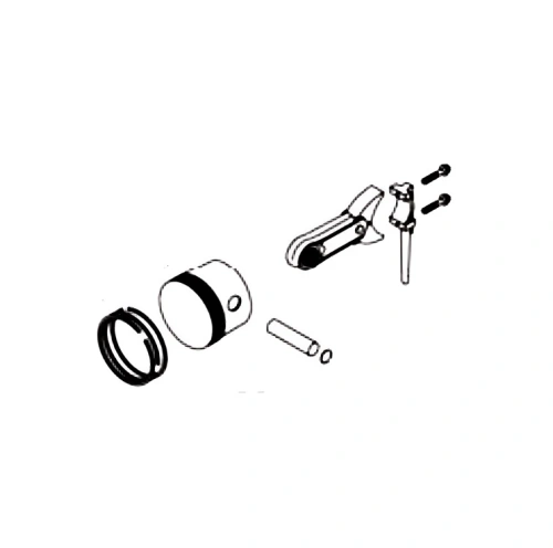 Zespół tłoka odśnieżarki ST 131 Husqvarna: metalowy tłok, cylindryczny korpus z czarnym pasem, metalowy zawór, śruba i uszczelka, rozłożone na białym tle dla łatwej identyfikacji.