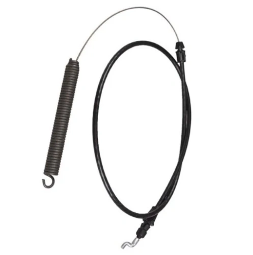 Przewód odśnieżarki ST 224 Husqvarna w kolorze czarnym. Część metalowa z spiralnym zakończeniem po jednej stronie, a wkład z linką po drugiej. Całość w kształcie prostym, widoczna sprężyna i element mocujący. Produkt leży na jasnym tle.
