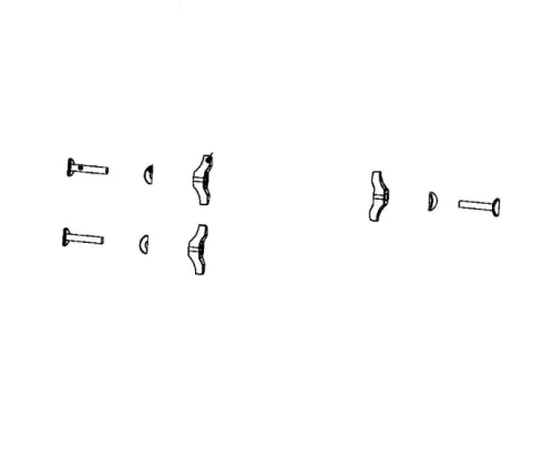 Zestaw akcesoriów do odśnieżarki ST 124 Husqvarna, w składzie śruby i elementy mocujące. Elementy mają różne kształty: prostokątne oraz krzywoliniowe, wykonane z metalu. Uwzględnione są detale montażowe, zestaw ułożony na białym tle.