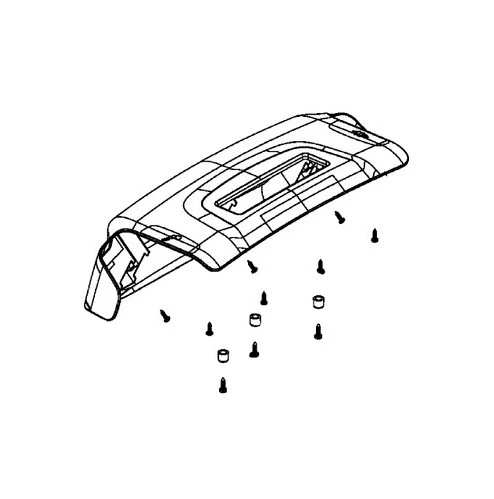 Osłona górna odśnieżarki ST 124 Husqvarna w kolorze czarnym, wykonana z tworzywa sztucznego. Na zdjęciu widoczne są również sześć mocujących elementów. Produkt przedstawiony z boku, ukazujący kształt oraz detale wykonania.