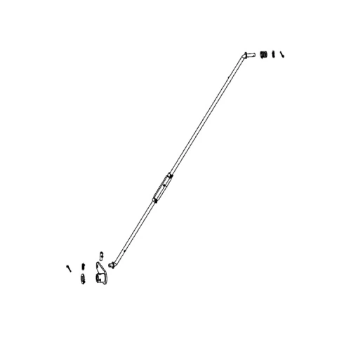 Zestaw serwisowy odśnieżarki ST 124 Husqvarna zawiera długi metalowy staw z końcówką w kształcie zaokrąglonej głowicy. Przy nim widoczne są dodatkowe elementy montażowe, w tym śruby i mocowania. Całość leży na jednolitym tle.