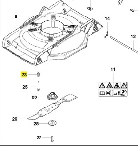 Tuleja odległościowa do kosiarki LB 146 Husqvarna, metalowa, o cylindrycznym kształcie, z wytrzymałą powierzchnią. Widoczna na schemacie, umieszczona w dolnej części zdjęcia. W otoczeniu elementów narzędziowych, na prostym tle.