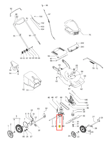 Prowadnik pasa kosiarki LC 146S Husqvarna w złożonym widoku, z widocznymi szczegółami mocowania oraz oznaczeniami na obudowie. Element w kolorze ciemnoszarym, wykonany z wytrzymałego materiału, bez ostrości na krawędziach.