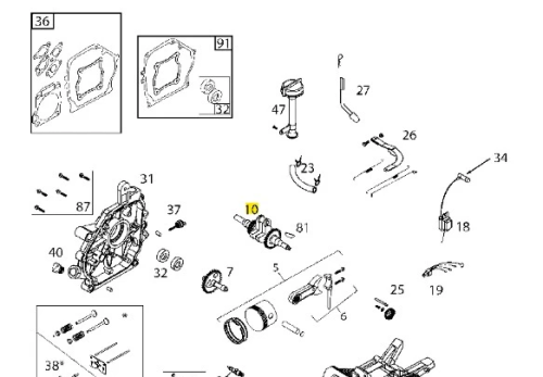 Wał korbowy do odśnieżarki ST 131 Husqvarna, ukazany w złożonej formie, z metalową konstrukcją i teksturą. Element z widocznymi złączami, oznaczeniu oraz otworami montażowymi. Przedmiot na białym tle, co podkreśla jego detale.