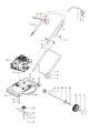 Nakrętka do kosiarki LB 146 Husqvarna, metalowa, o okrągłym kształcie, widoczna z góry. Element ustalający, znajdujący się na schemacie montażowym kosiarki. Na tle białego schematu części, wyraźnie oznaczona.