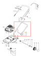 Uchwyt kosiarki LB 146 Husqvarna w kolorze ciemnoszarym, prostokątny z zaokrąglonymi krawędziami. Widoczny z boku, leżący na tle diagramu. Zawiera otwory mocujące oraz ergonomiczne uchwyty, konstrukcja wykonana z metalu.