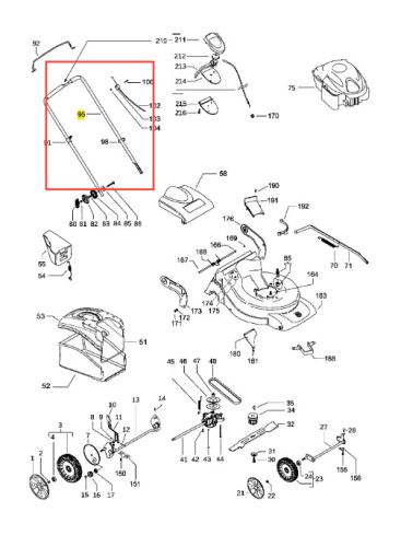 Zespół uchwytu kosiarki LC 351V Husqvarna, szary metalowy uchwyt o ergonomicznym kształcie, widoczne elementy mocujące i konstrukcyjne, ułożony na białym tle z widocznym numerem katalogowym.
