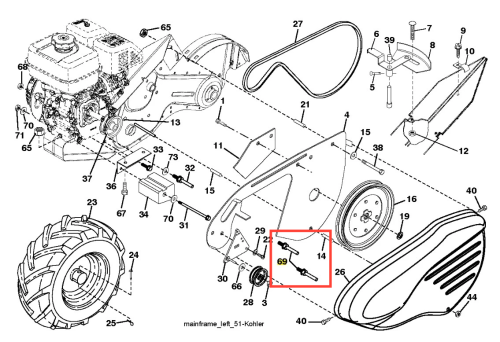 Metaliczne zabezpieczenie pasa silnika kultywatora TR 430 Husqvarna, widoczne z boku z mocowaniami i logo producenta, leżące na prostym tle. Wyraźny układ elementów montażowych i wycięć.