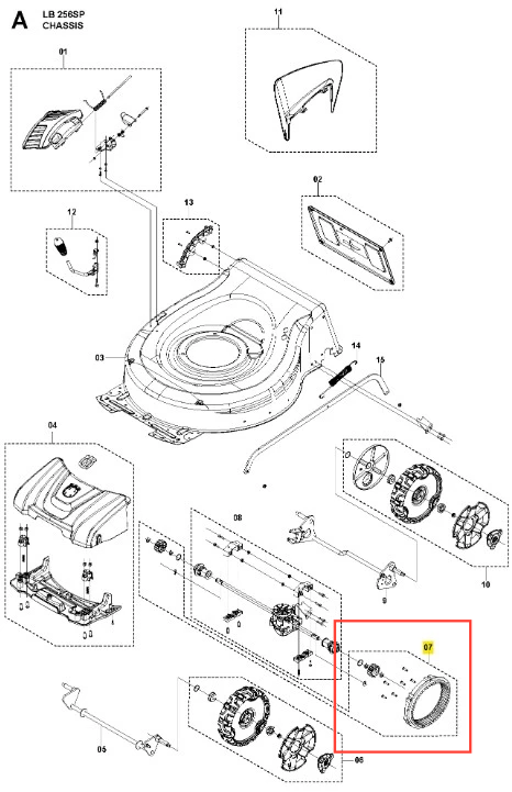 Metalowe koło zębate kosiarki LB 256SP Husqvarna, szare, okrągłe z wyraźnymi zębami i mocowaniami. Produkt leży poziomo na białym tle, z widocznym logo Husqvarna.