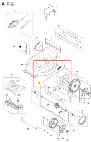 Drążek kosiarki LC 151S Husqvarna w kolorze czarnym, metalowy, prostokątny element o gładkiej powierzchni. Widoczny z boku, z zamocowaniem. Umieszczony na jasnym tle. Zawiera czytelne oznaczenia montażowe. Idealny do użytku w sprzęcie ogrodowym.