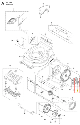Osłona koła zapasowego kosiarki LC 151S Husqvarna w kolorze ciemnoszarym, z wyraźnym logo producenta. Widoczna od góry, w pozycji leżącej, eksponuje kształt z zaokrągleniami. Tło białe, co podkreśla detale i dopasowanie do kosiarki.