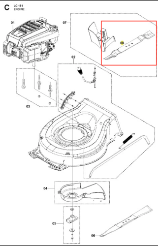 Prowadnica kosiarki LC 151 Husqvarna w kolorze metalicznym, prostokątna, z widocznymi otworami na mocowania. Ujęcie z boku, ukazuje jej długość oraz detale mocowania. Produkt w kontekście części zamiennej kosiarki, złożony na białym tle.
