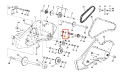 Podkładka oporowa kultywatora TR 530 Husqvarna, metalowa, okrągła, w kolorze srebrnym. Ujęcie z boku, pokazujące szczegóły mocowania. Widoczne otwory na śruby oraz numer identyfikacyjny produktu. Element montażowy do urządzeń ogrodniczych.