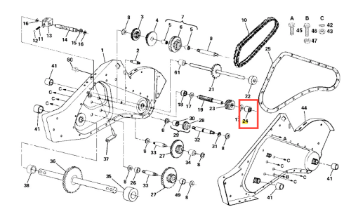 Łożysko igiełkowe kultywatora TR 530 Husqvarna, metalowe, w kolorze srebrnym. Ujęcie z boku, na jednolitym tle. Wymiary dostosowane do montażu w kultywatorze. Widoczne miejsce mocowania oraz wirnik, brak dodatkowych detali.