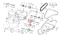Łożysko kultywatora TR 530 Husqvarna, metalowy element o cylindrycznym kształcie, widoczny w układzie części, z wyraźnie zaznaczoną otworowaną częścią. Tło techniczne, z bliskim ujęciem na szczegóły montażowe i numerowane komponenty.