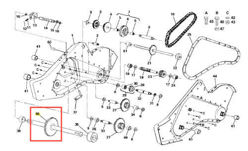 Wał kultywatora TR 530 Husqvarna z metalowym wirnikiem, zbliżenie na element montażowy w kształcie okrągłym, z wyraźnymi zębami, umieszczony na długim pręcie. Widoczne mocowania i detale łączeń, na białym tle dla lepszej widoczności.
