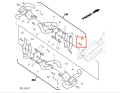Śruba kultywatora TR 530 Husqvarna z boku, metaliczna, oznaczona numerem 12. Oznaczenia przy śrubie wskazują kierunek montażu (przód) wśród elementów kultywatora.