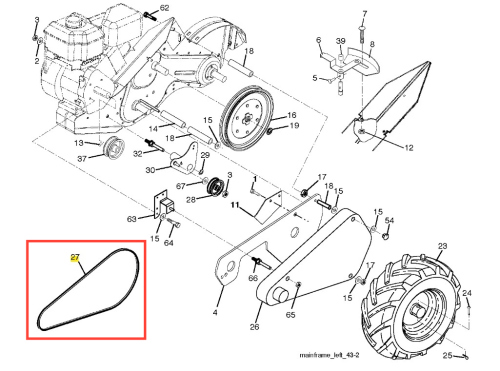 Fragment pas kultywatora TR 530 Husqvarna, pokazujący zarys w kształcie elipsy. Element posiada gładką powierzchnię, jest w odcieniach szarości. Widoczny detal mocowania oraz otwory do instalacji. Ujęcie zbliżeniowe na szczegóły konstrukcyjne.