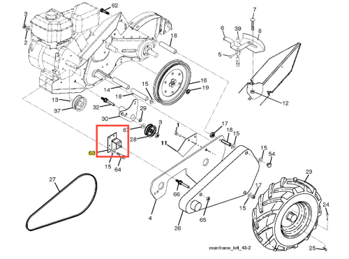 Uchwyt kultywatora TR 530 Husqvarna, metalowy element w kształcie prostokąta, z widocznymi otworami montażowymi. Ujęcie boczne, w środowisku technicznym, izolowany od tła. Przeznaczenie: mocowanie do kultywatora.