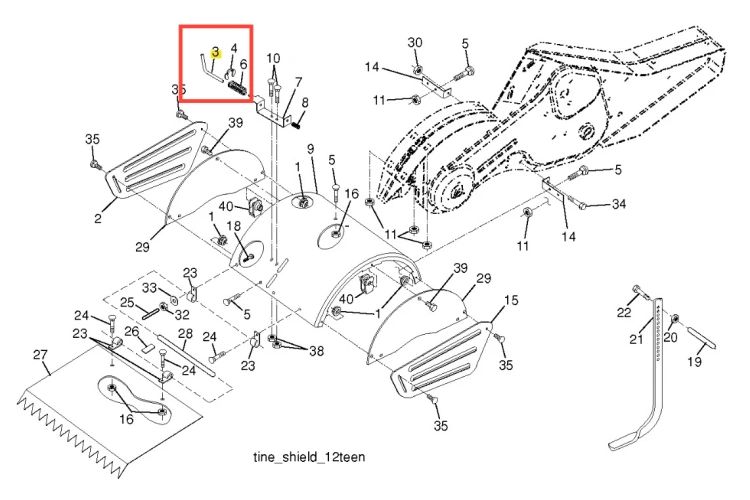Sworzeń kultywatora TR 530 Husqvarna, metalowy prostokątny element z gwintowaną końcówką, bez napisów, na jasnym tle. Do narzędzi ogrodniczych.