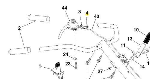 Wkręt kultywatora TR 530 Husqvarna, element metalowy w kształcie cylindrycznym, widoczny pod kątem z boku. Na zdjęciu znajdują się również akcesoria montażowe i uchwyty, z białym tłem dla lepszej widoczności detali.