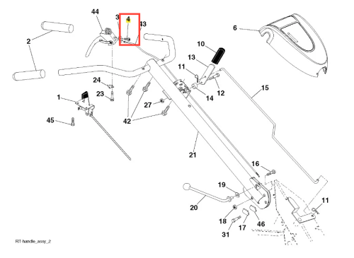 Metalowy srebrny wkręt kultywatora TR 530 Husqvarna, widoczny z przodu na rysunku technicznym, umieszczony na uchwycie w pozycji złożonej, z detalami mocowania, do sprzętu ogrodowego.