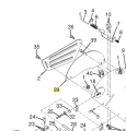 Osłona boczna kultywatora TR 530 Husqvarna, metalowa, w kolorze szarym. Ujęcie z boku, z widocznymi otworami montażowymi i rowkami. Element o konstrukcji przystosowanej do zamontowania na kultywatorze. Detale: śruby oraz mocowania.