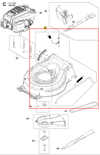 Regulator wysokości kosiarki LC 151S Husqvarna, czarny, plastikowy, wyprofilowany, z otworami montażowymi, widok z góry na płaskiej powierzchni.