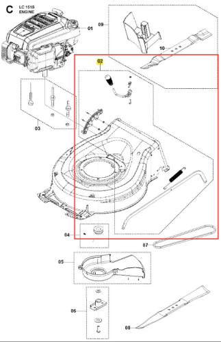 Regulator wysokości kosiarki LC 151S Husqvarna w kolorze czarnym, z tworzywa sztucznego. Zdjęcie pokazuje regulator z boku, w układzie poziomym. Widoczne są oznaczenia oraz miejsce mocowania. Produkt leży na tle białym, co podkreśla jego detale.