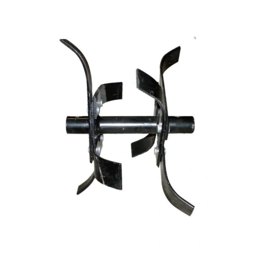 Ząb kultywatora TF 335 Husqvarna, czarny metalowy element z pięcioma zakrzywionymi ostrzami, umieszczony na stalowym trzonku. Ujęcie frontalne, produkt prezentowany w pozycji stojącej na jasnym tle. Idealny do używania w ogrodnictwie.