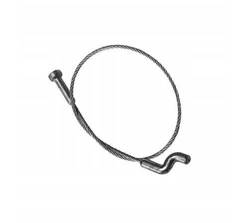 Linka do kultywatora TF 435P Husqvarna z metalowego drutu z przyłączem typu S. Ułożona na jednolitym tle, w stonowanych kolorach. Kształt pętli z mocującym końcem, tekstura drutu widoczna.