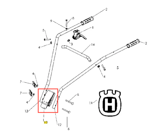 Skrzynka połączeniowa kultywatora TF 120 Husqvarna w kolorze czarnym, wykonana z tworzywa sztucznego, z widocznym logo marki. Produkt przedstawiony w zbliżeniu, leżący na białym tle, uwidaczniający szczegóły mocowania i kształt obudowy.