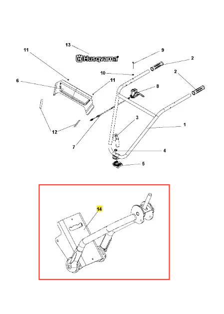 Uchwyt wzmocnienia kultywatora TR 348 Husqvarna w kolorze szarym. Produkt przedstawiony w zbliżeniu, pokazujący jego metalową konstrukcję oraz mocowania. Widoczny napis „Husqvarna” na elemencie. Element jest rozłożony i gotowy do montażu.